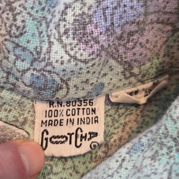 Vintage 90s Gotcha Button Down Shirt Purple Green Abstract Floral Skater Medium - Picture 8 of 14